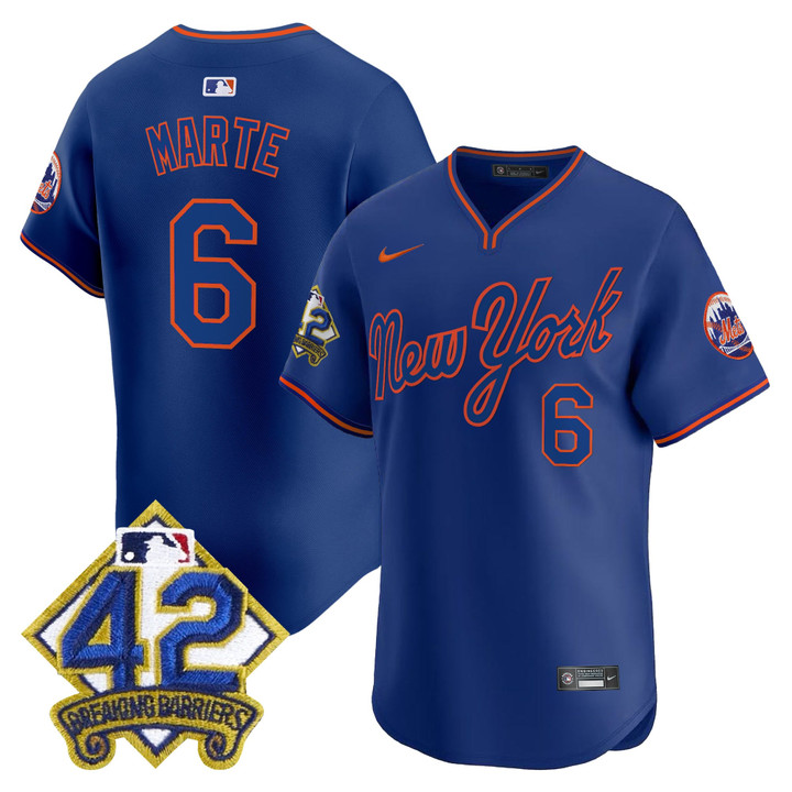 New York Mets 2025 Jackie Robinson Patch Road Alternate Jersey  Royal Starling Marte